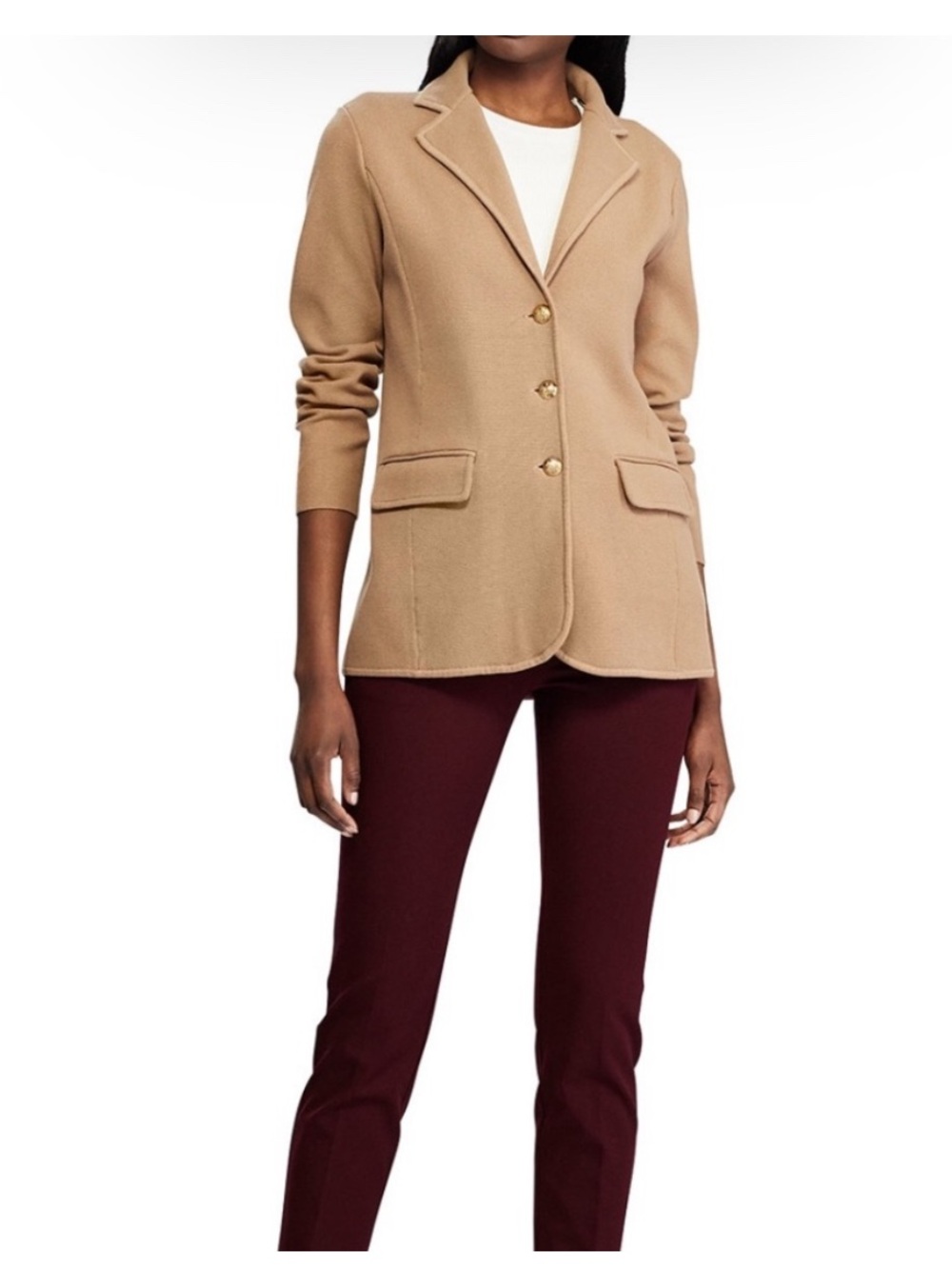 Ralph Lauren Women's Camel Knit Cotton Blazer silver buttons